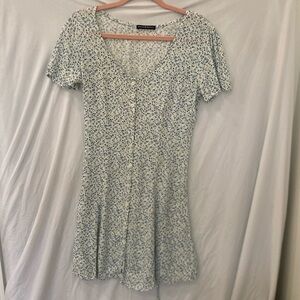 Brandy Melville Button Sun Dress Floral White blue Tie Back Mini